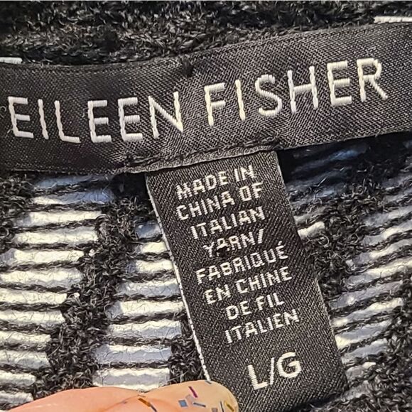 Eileen Fisher Black Merino Wool Open Front Cardigan, Loose Knit Lagenlook | L - Picture 2 of 12